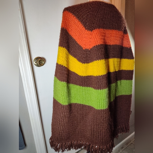 🏵️ vintage handmade knit shawl wrap boho hippie - Picture 3 of 14